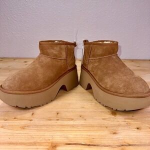 UGG‎ Classic Ultra Mini Platform Boots Chestnut Suede Women's 7 NWT Shearling